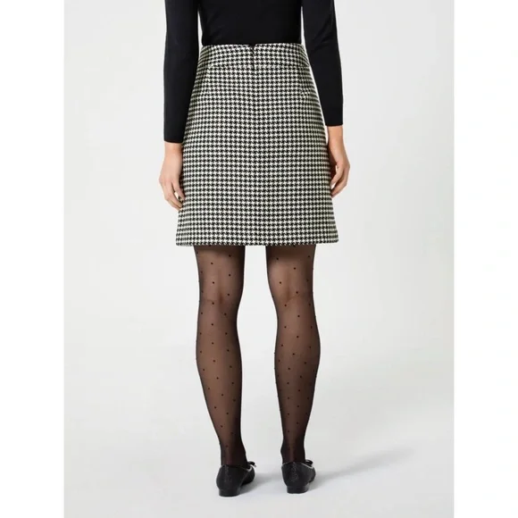 REVIEW 'Wanda' Black White Houndstooth Tweed Knit Skirt w Patch Pockets Size 12 - Picture 3 of 11